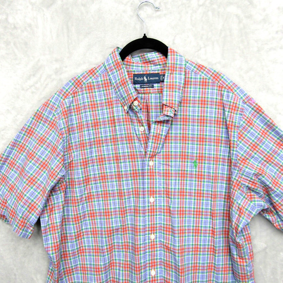 Ralph Lauren Shirt Mens XL Extra Large Red Blue Plaid Short Sleeve Button Down - Picture 2 of 10